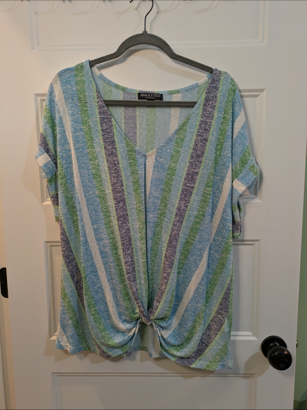 🔴 3/$15 Absolutely Famous Striped Twist-Front V-Neck Top